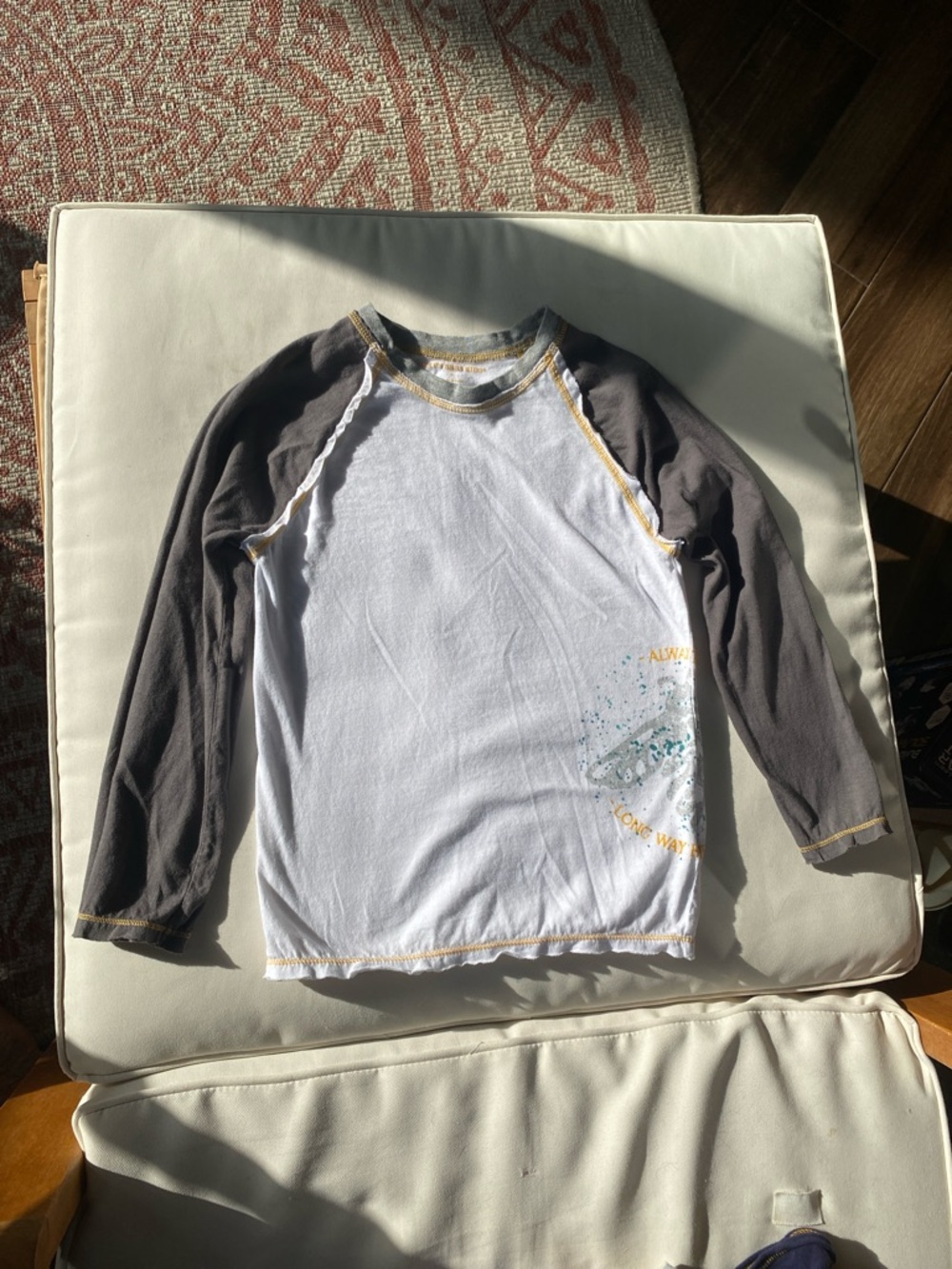 Burt’s Bees Kids Raglan Long-Sleeve Top in White and Dark Gray